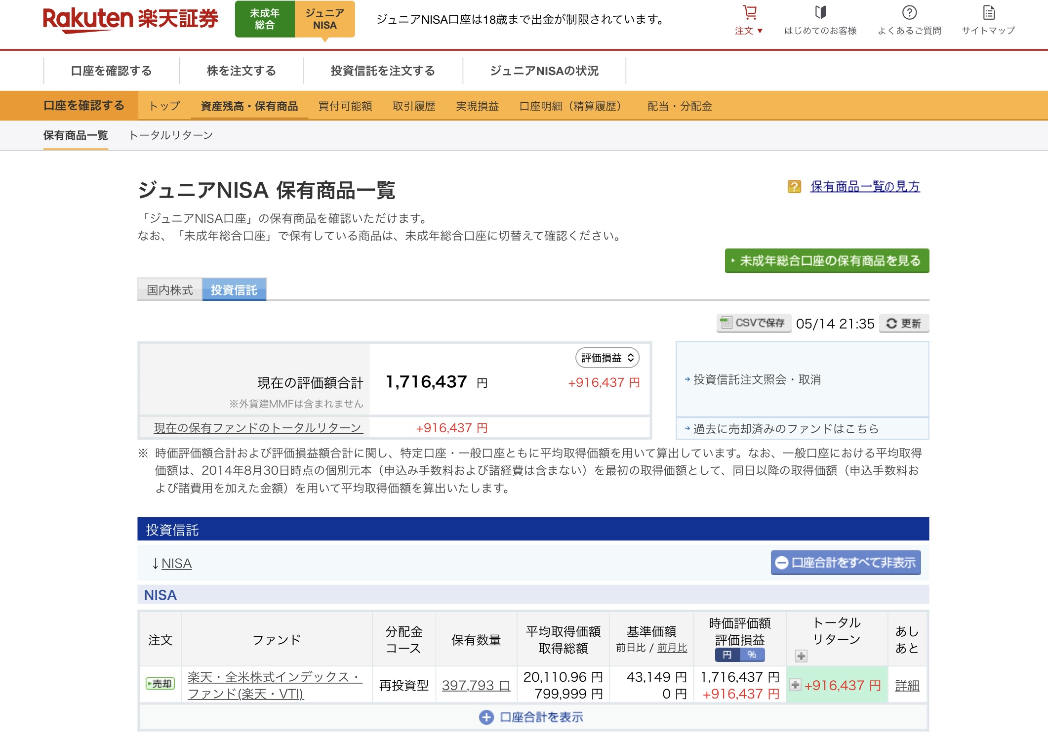 楽天・全米株式インデックス・ファンド（楽天VTI）運用詳細